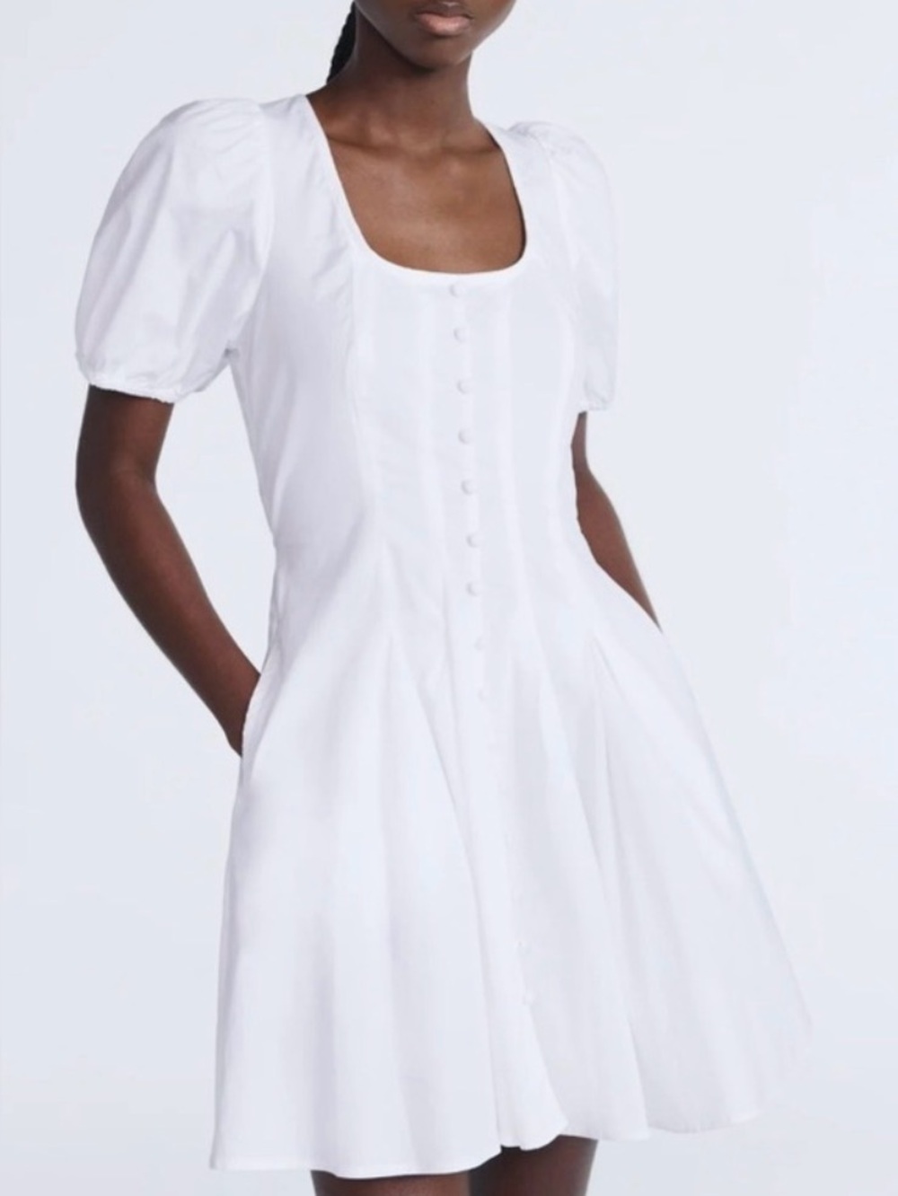 White Puff Sleeve Fit & Flare Mini Dress Milkmaid Cottagecore Summer Dress M NWT